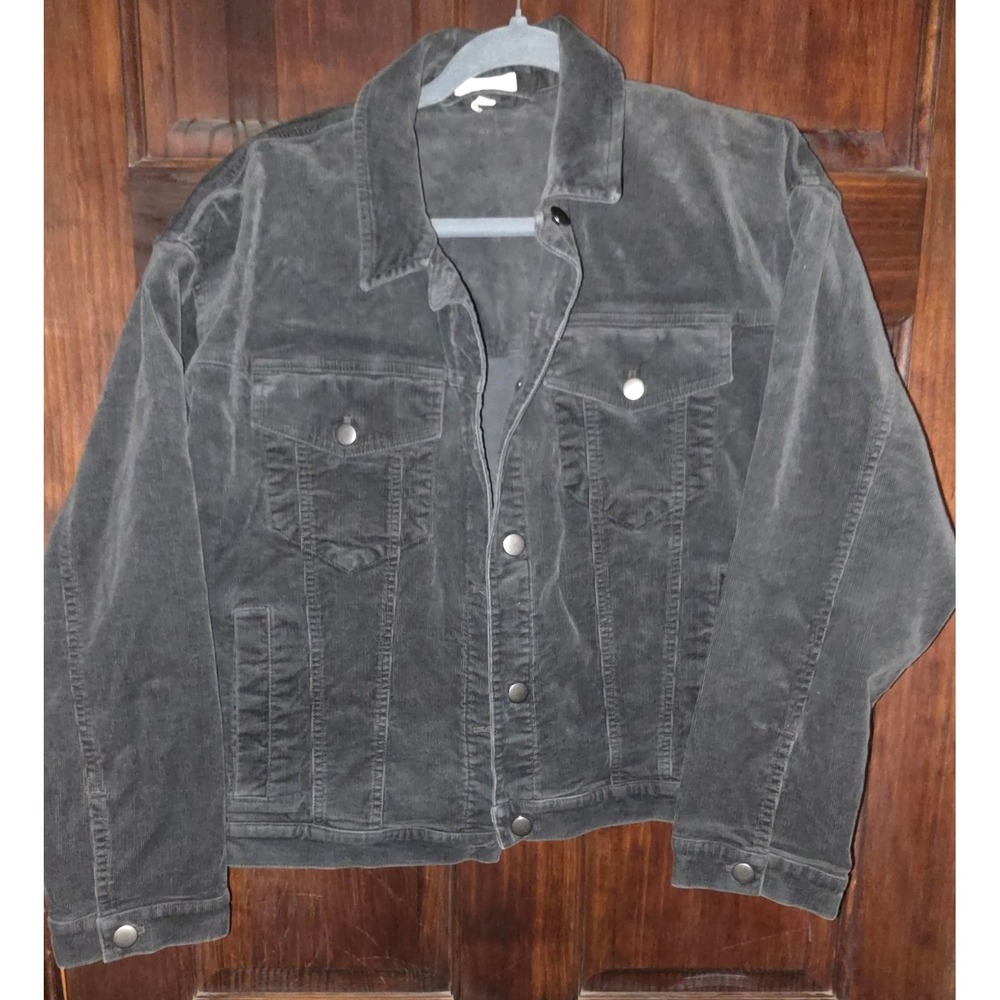 Eileen Fisher Gray Organic Cotton Corduroy Trucker Jacket OVERSIZED XS F19CQQ